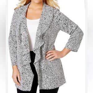 CALVIN KLEIN Black & White Ruffled Open Front Monochrome Blazer Jacket 12 NWOT